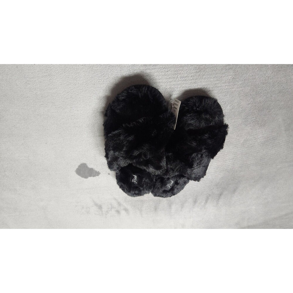 Victoria's Secret Closed Toe Faux Fur Slippers Black US Women Size S NWT